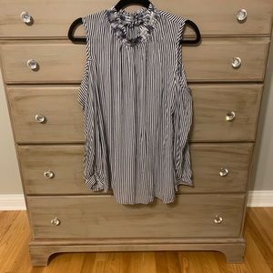 Black and white striped cold shoulder top